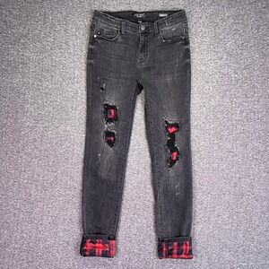 Judy Blue Skinny Jeans Womens 5/27 Black Plaid Patch Distressed Grunge Punk Fall
